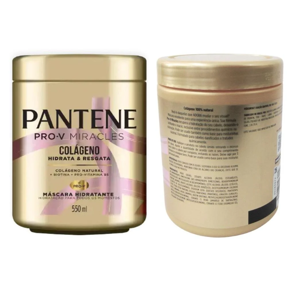 Máscara Pantene Colágeno 550ml - frente e verso da embalagem