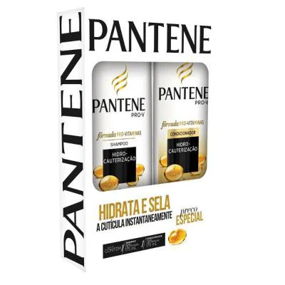 Embalagem do Kit Pantene Pro-V Hidro-Cauterização com destaque para volumes