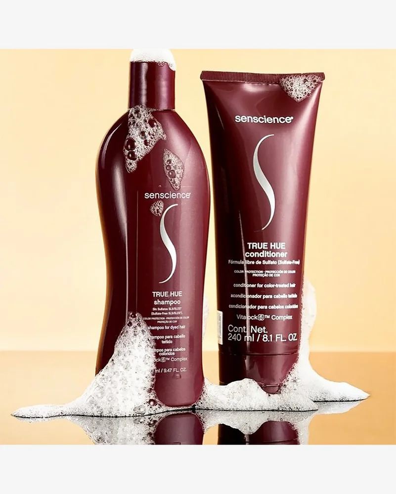 Shampoo 280ml e condicionador 240ml Senscience True Hue com espuma