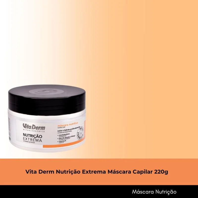 Máscara Vita Derm Nutrição Extrema 220g sobre fundo laranja claro