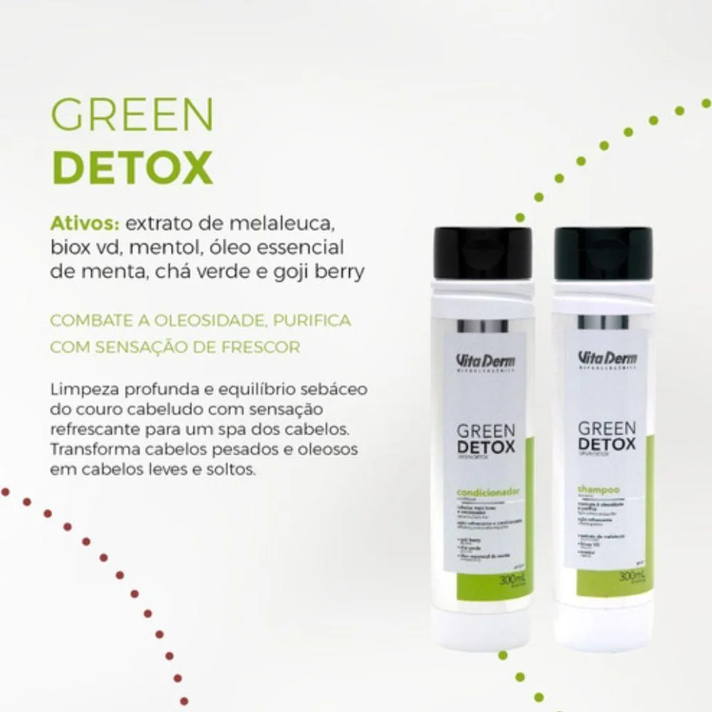 Condicionador e shampoo Vita Derm Green Detox 300ml lado a lado