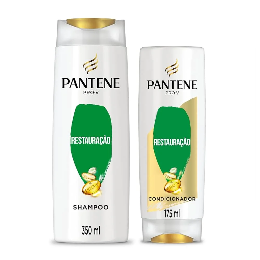 Frascos separados do shampoo 350ml e condicionador 175ml Pantene Pro-V Restauração com cápsulas da fórmula