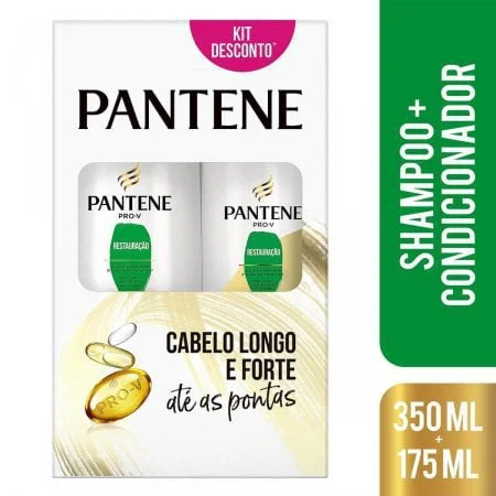 Caixa do kit Pantene Restauração mostrando shampoo 350ml e condicionador 175ml com selo Pro-V