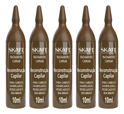 Ampolas Skafe Reconstrução 10ml alinhadas, embalagem marrom