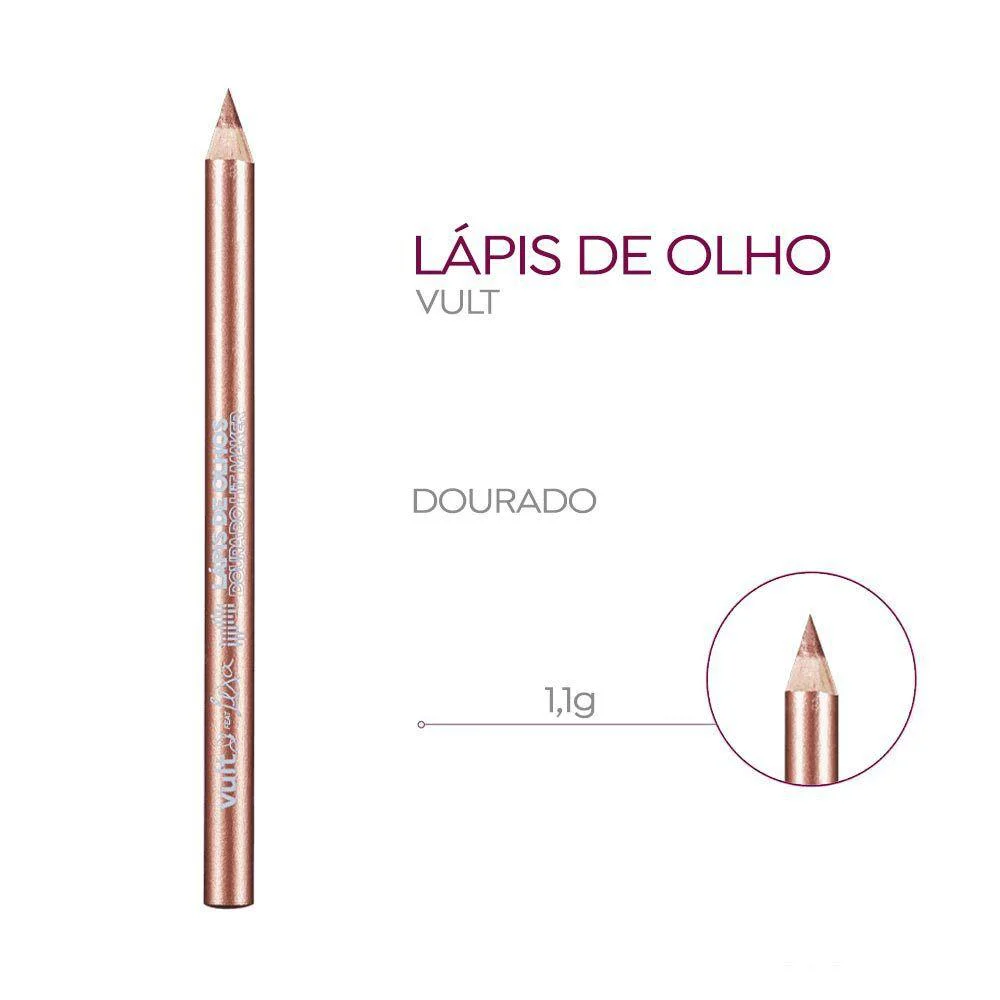 Detalhe da ponta e cor do Lápis de Olhos Vult Dourado 1,1g