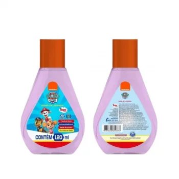Frasco frontal e traseiro mostrando rótulo e instruções do produto