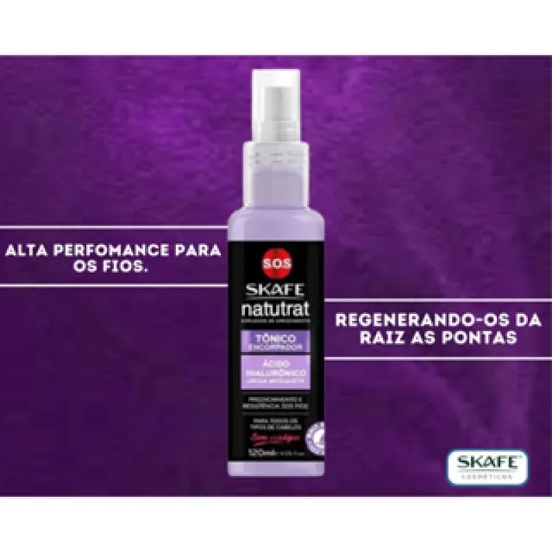 Imagem promocional do Tônico Skafe Natutrat S.O.S com fundo roxo