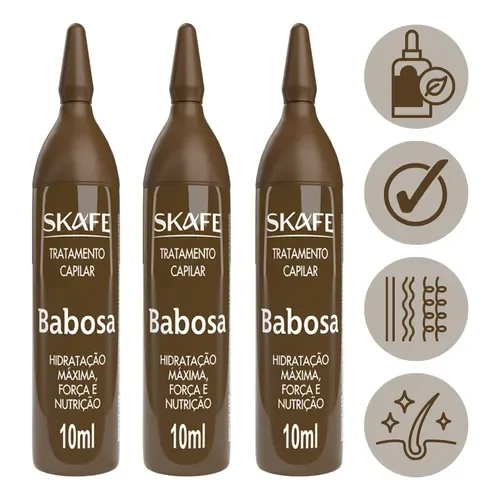 Três ampolas Skafe Tratamento Capilar Babosa 10ml