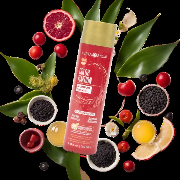 Shampoo Color Fixation 250ml com ingredientes naturais como açaí e extratos orgânicos