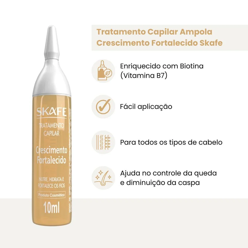 Ampola Skafe Crescimento Fortalecido 10ml - destaque de benefícios e aplicação
