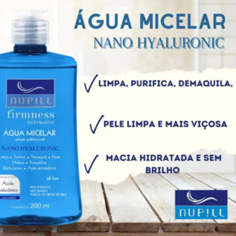 Imagem promocional da Água Micelar Nupill Nano Hyaluronic 200ml com fundo claro