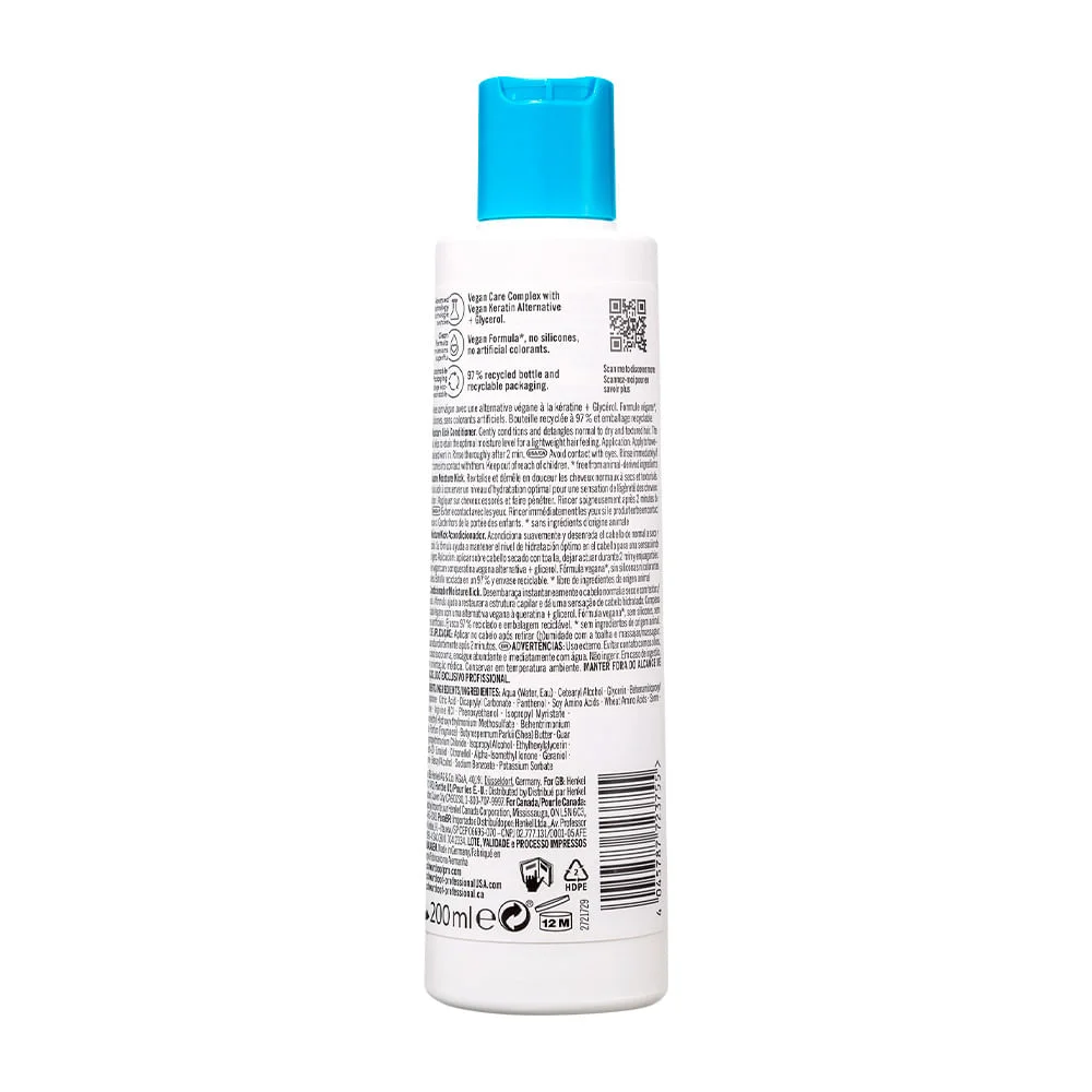 Parte traseira do condicionador Bonacure Moisture Kick com rótulo de ingredientes e informações