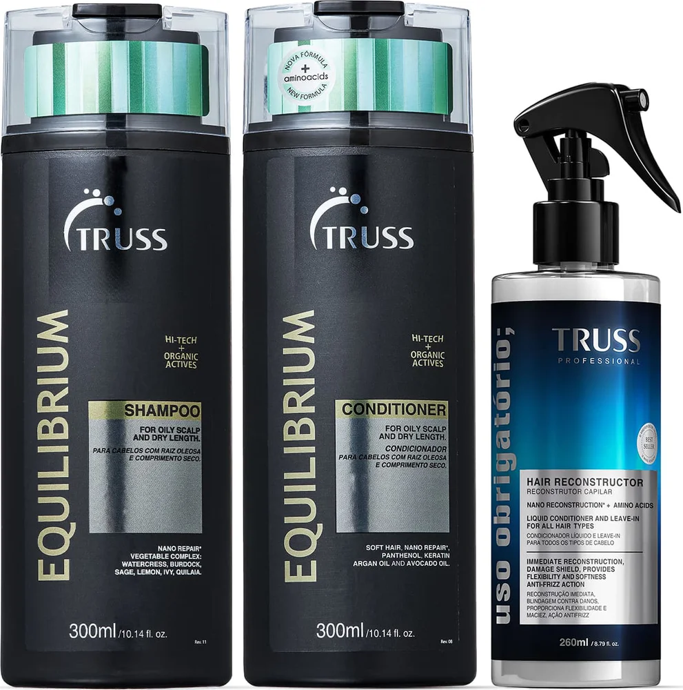 Detalhe das embalagens pretas do kit Truss Equilibrium