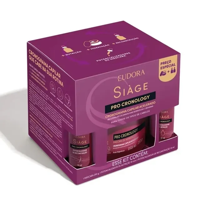 Caixa roxa do Kit Siàge Pro Cronology com máscara e dois potencializadores