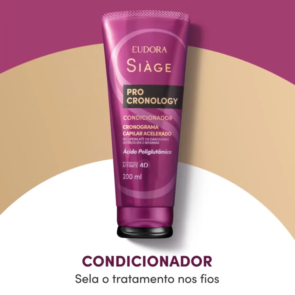 Detalhe do condicionador Siàge Pro Cronology 200ml Eudora