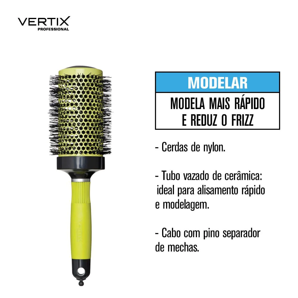 Imagem promocional da escova térmica Vertix Hot Thermal Anion mostrando design e tecnologia