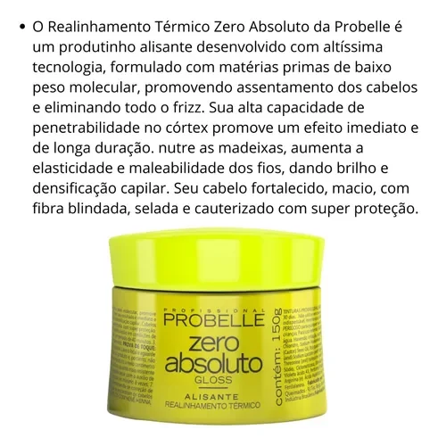 Mini Botox Probelle Zero Absoluto 150g - vista do pote com informações de uso e benefícios