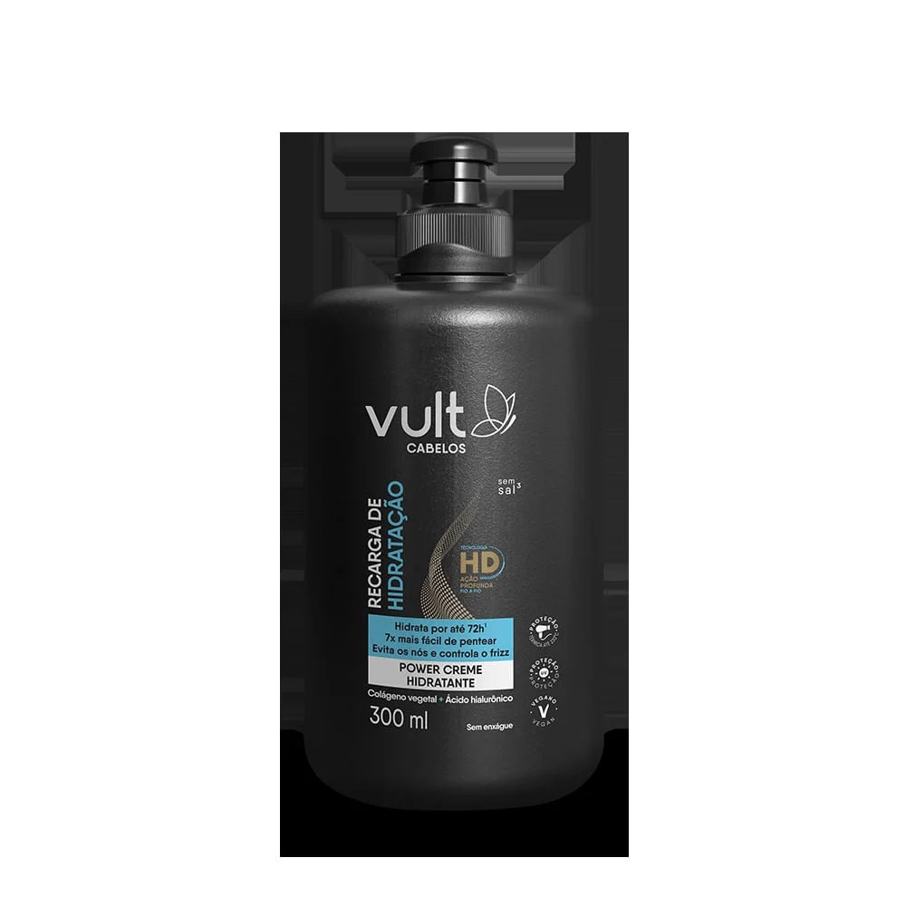 Frasco preto fosco com válvula pump destacando benefícios e ícones do produto