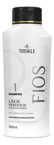 Frasco branco de shampoo Triskle Fios de Porcelana Lisos Perfeitos 500ml