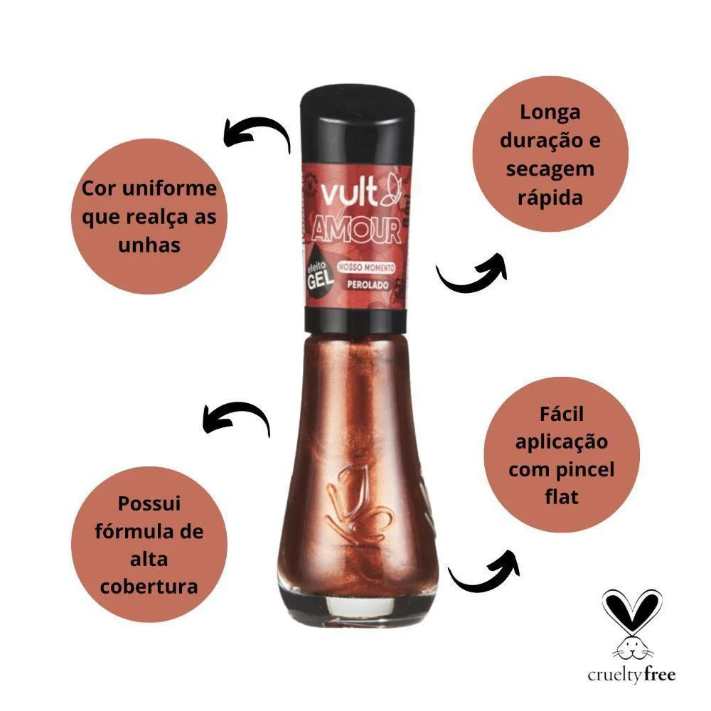 Frasco de esmalte Vult Amour Nosso Momento com destaques de atributos