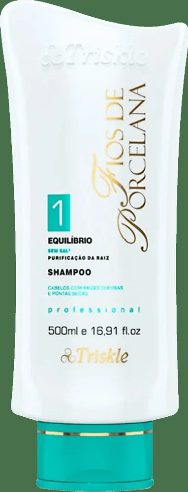 Embalagem frontal do Shampoo Triskle Fios de Porcelana Equilíbrio 500ml