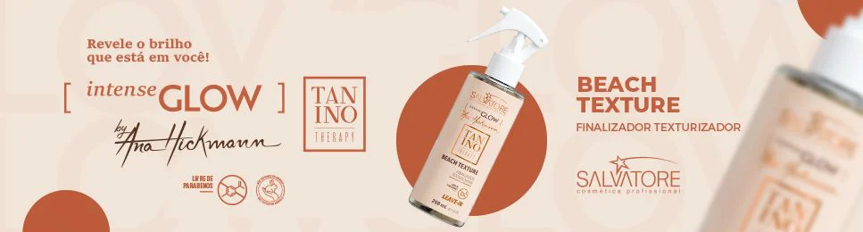 Banner do Leave-in Salvatore Tanino Beach Texture Intense Glow com fundo bege