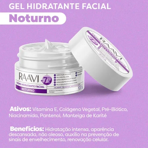 Imagem do creme Raavi 100g com destaque aos ingredientes ativos no rótulo