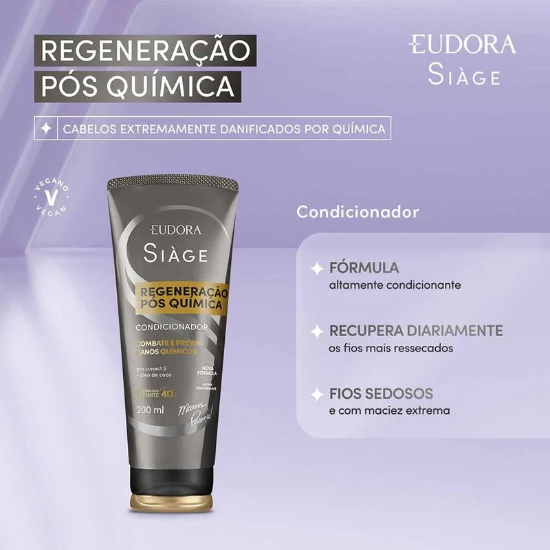 Condicionador Siàge Expert Regeneração Pós Química 200ml em fundo lilás