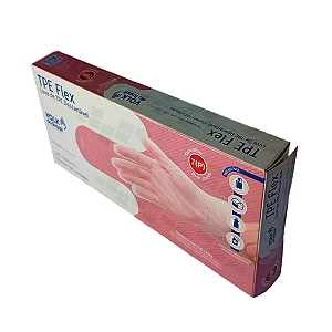Detalhes da embalagem da Luva Volk TPE Flex Transparente