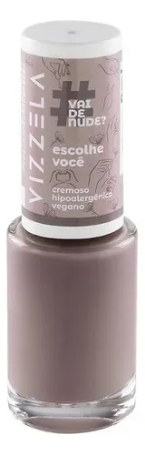 Frasco fechado do esmalte Vizzela Vai De Nude Escolhe Você com tampa branca