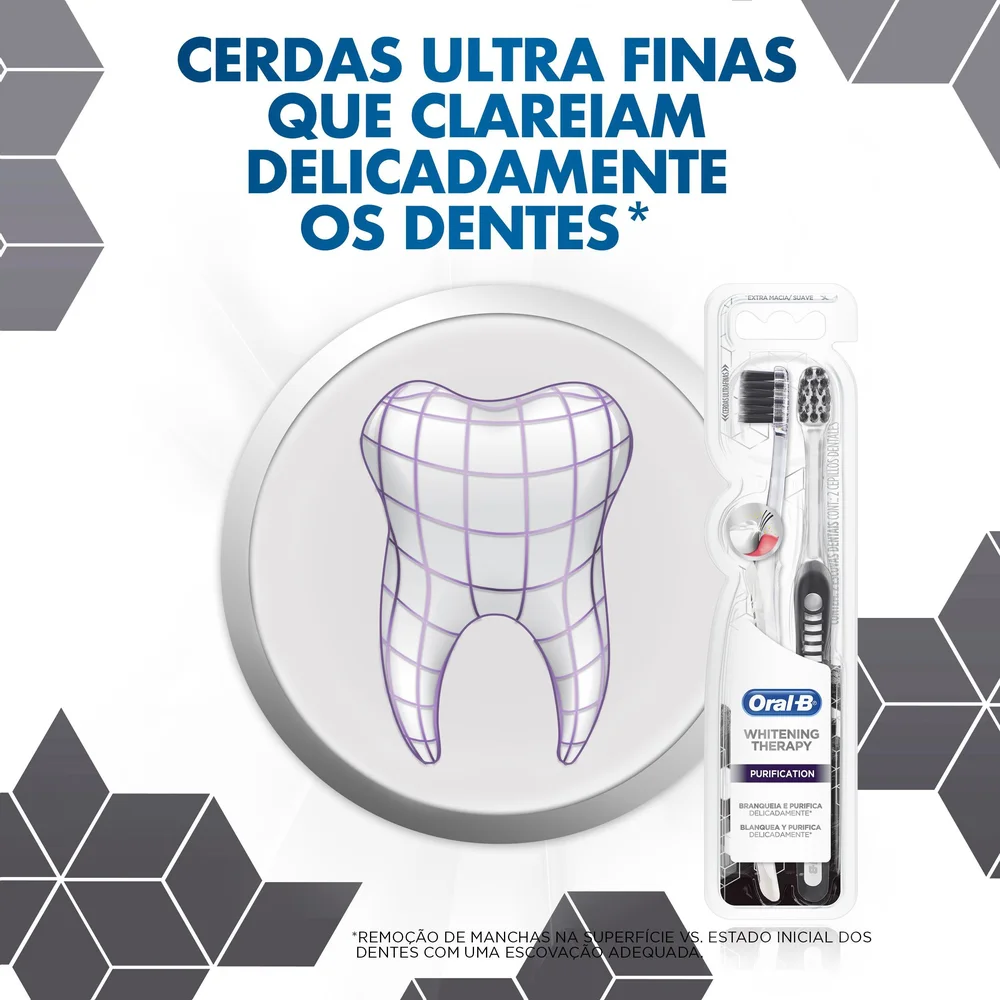 Detalhe das cerdas ultra finas da escova Oral-B Whitening Therapy Purification