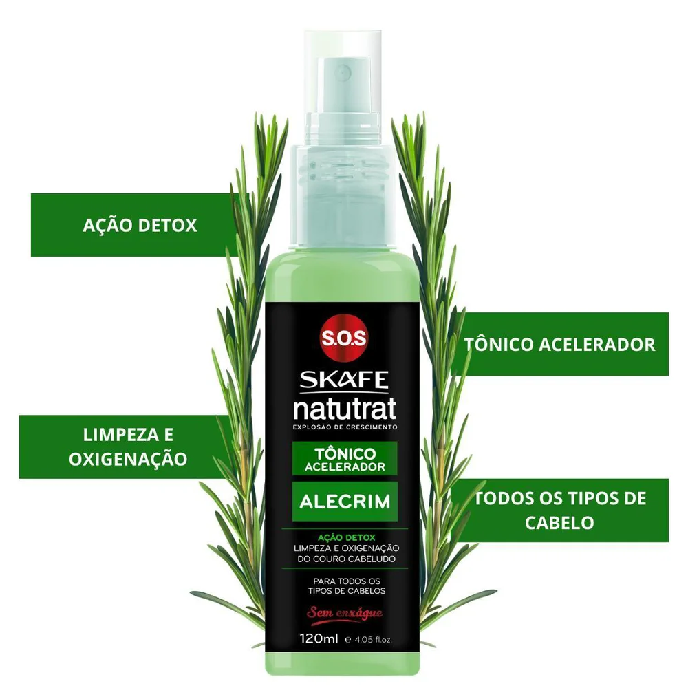 Tônico Skafe Acelerador Alecrim Natutrat S.O.S 120ml - frasco verde com spray