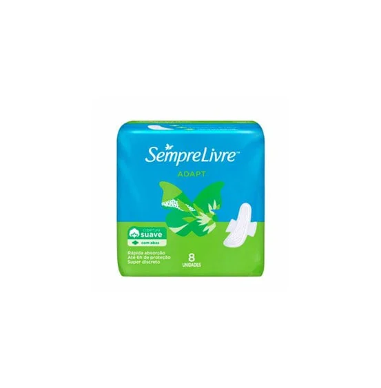Absorvente Externo Sempre Livre Adapt Cobertura Suave 8 unidades - embalagem azul e verde