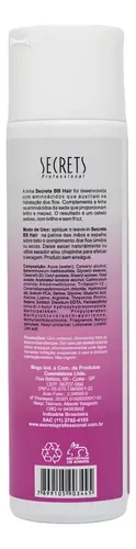 Frasco do Leave-in Secrets BB Hair 300ml - vista frontal com degradê rosa e roxo