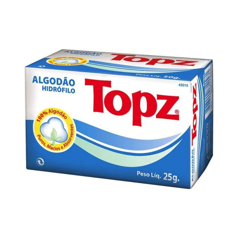 Imagem frontal do Algodão Topz Rolo 25g com selo 100% algodão