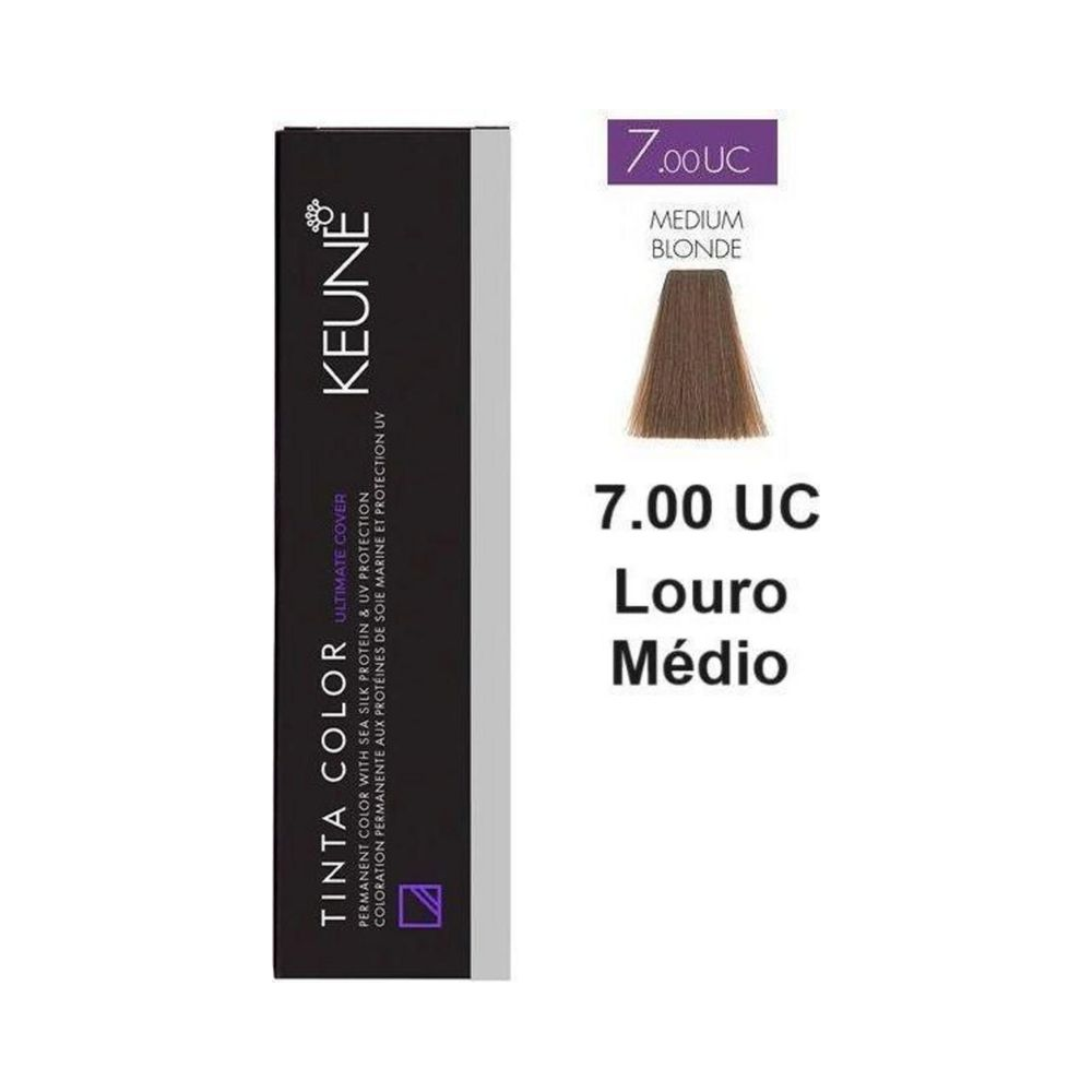 Embalagem vertical Keune Color 7.00 com amostra de cor Louro Médio