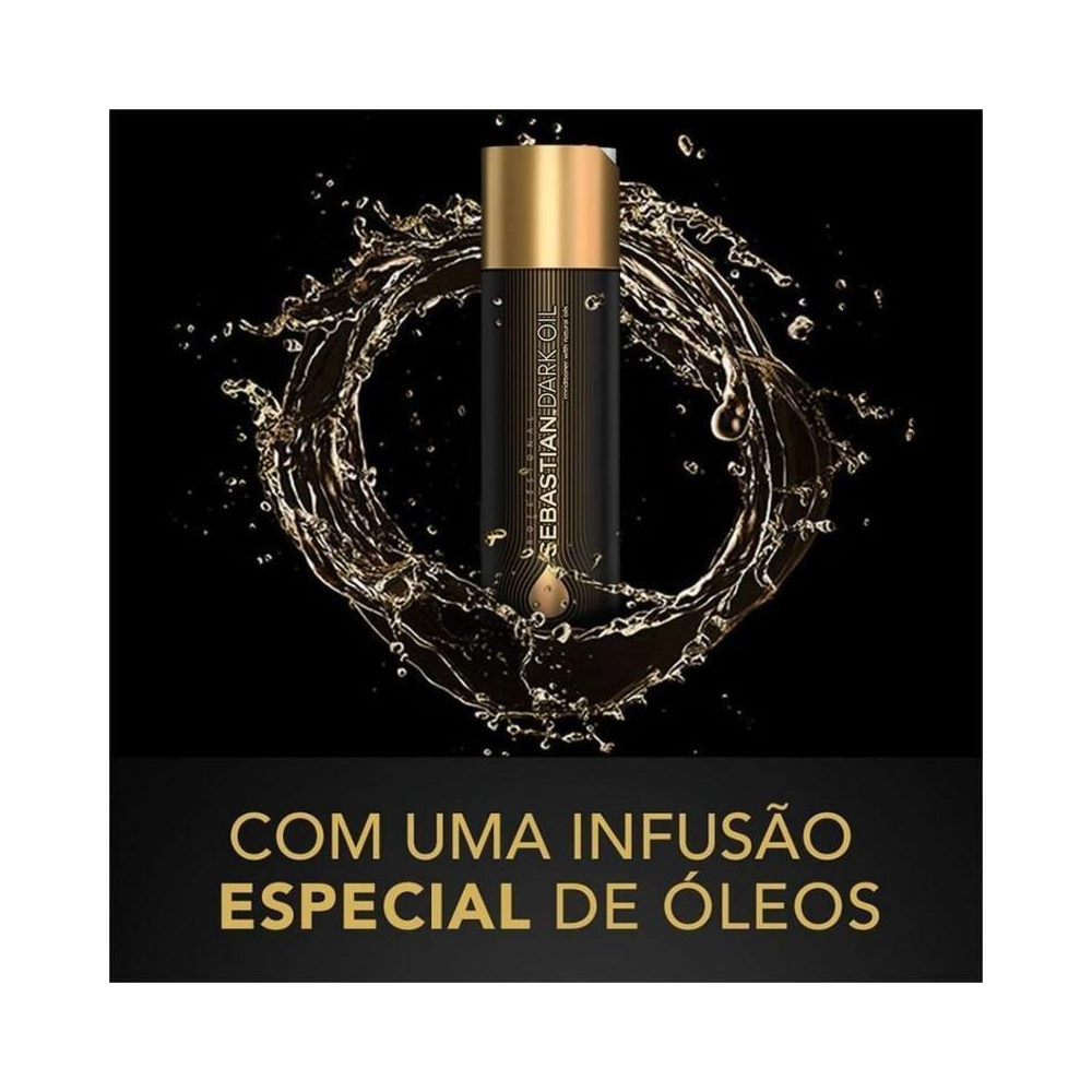 Condicionador Sebastian Dark Oil 250ml com efeito de óleo dourado em torno