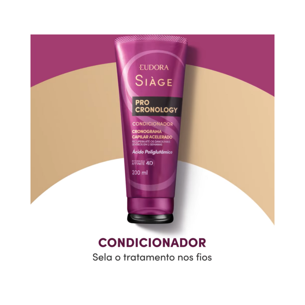 Frente do condicionador Siàge Pro Cronology Eudora 200ml em fundo decorativo