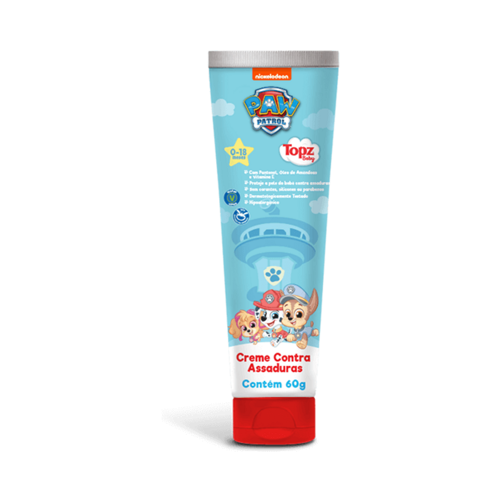 Tubo do Creme Contra Assadura Topz Patrulha Canina 60g com tampa vermelha