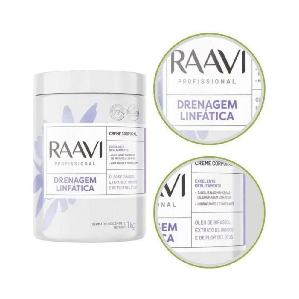 Creme Corporal Raavi Drenagem Linfática 1000g - detalhe do rótulo