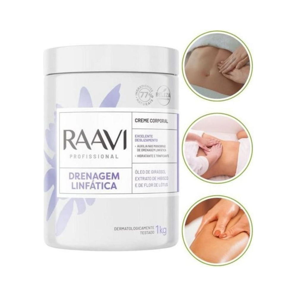Creme Corporal Raavi Drenagem Linfática 1000g - aplicação