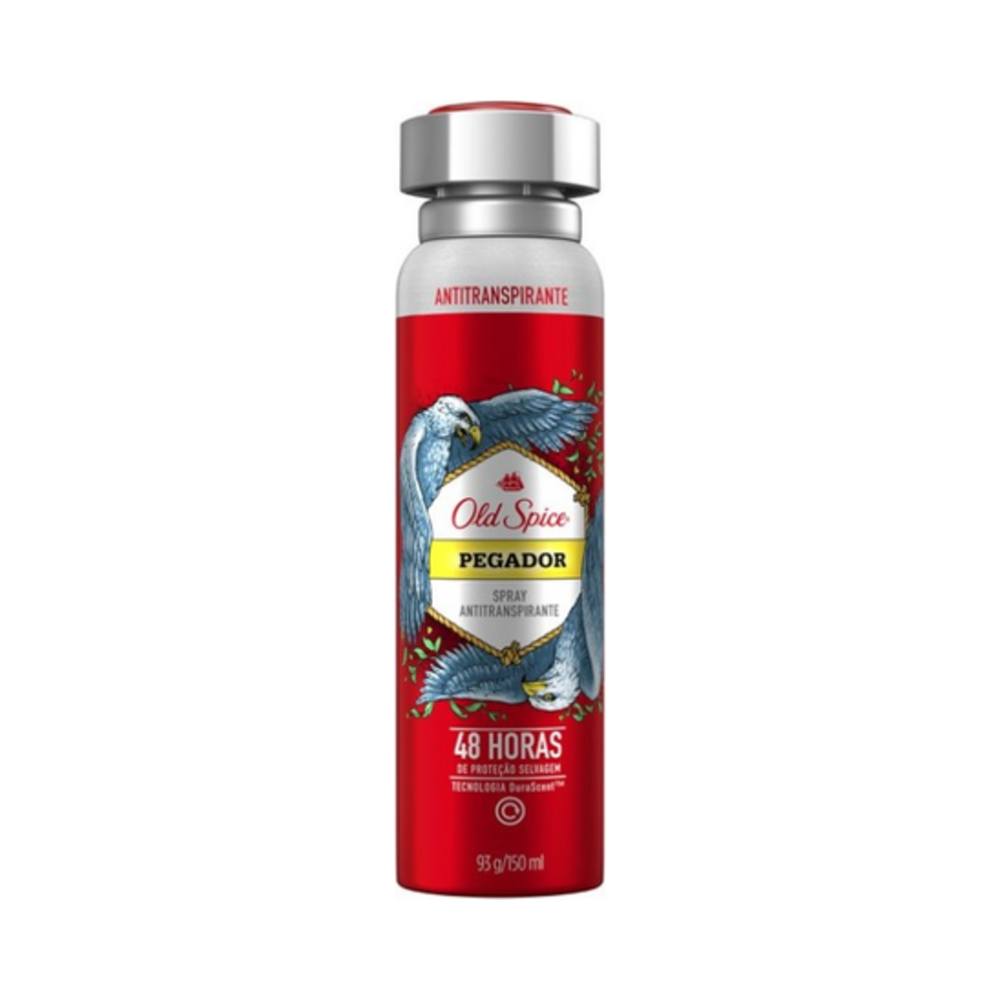 Desodorante Aerosol Old Spice Pegador 150ml - destaque do rótulo e embalagem