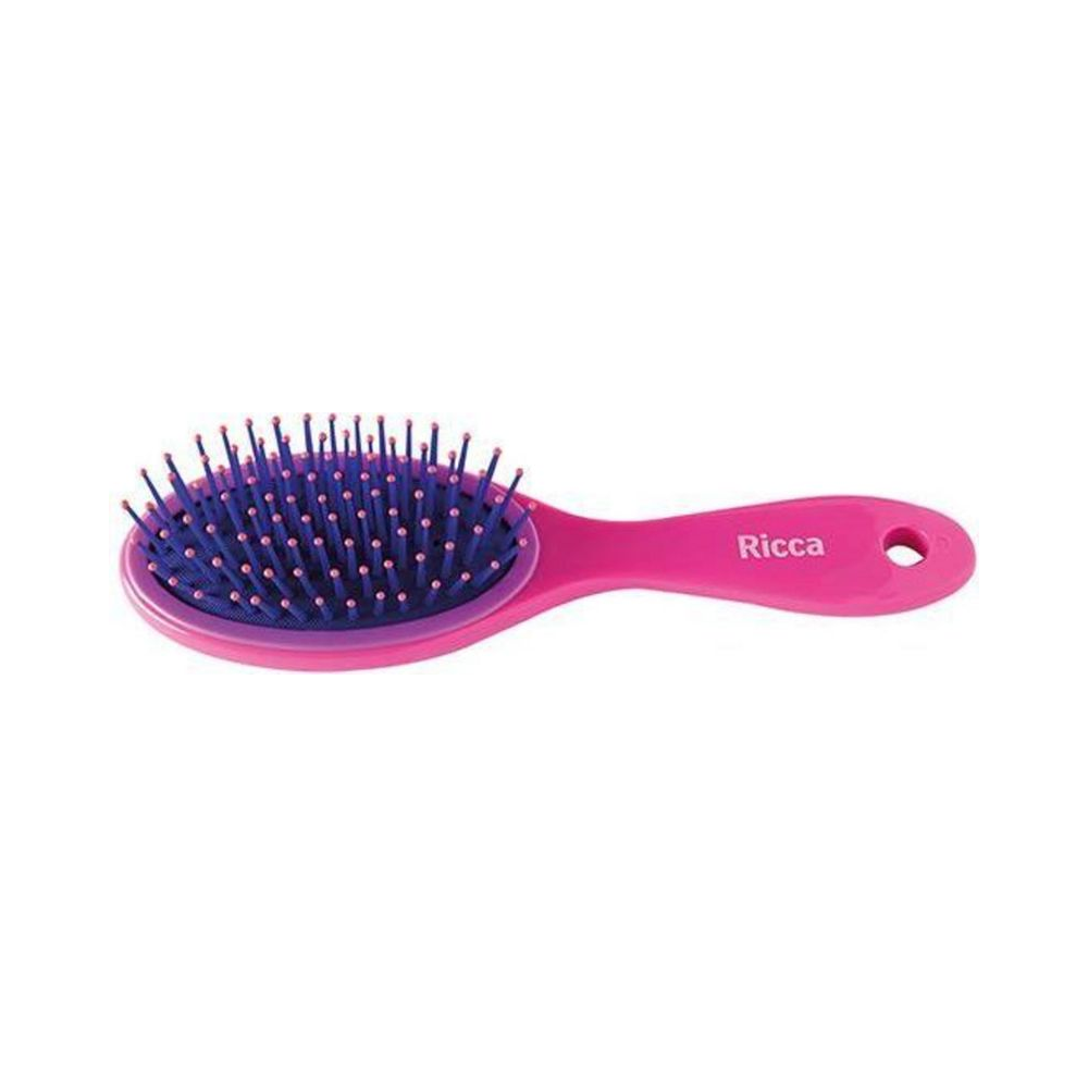 Escova Ricca Colors Oval Midi Pink almofadada em fundo branco