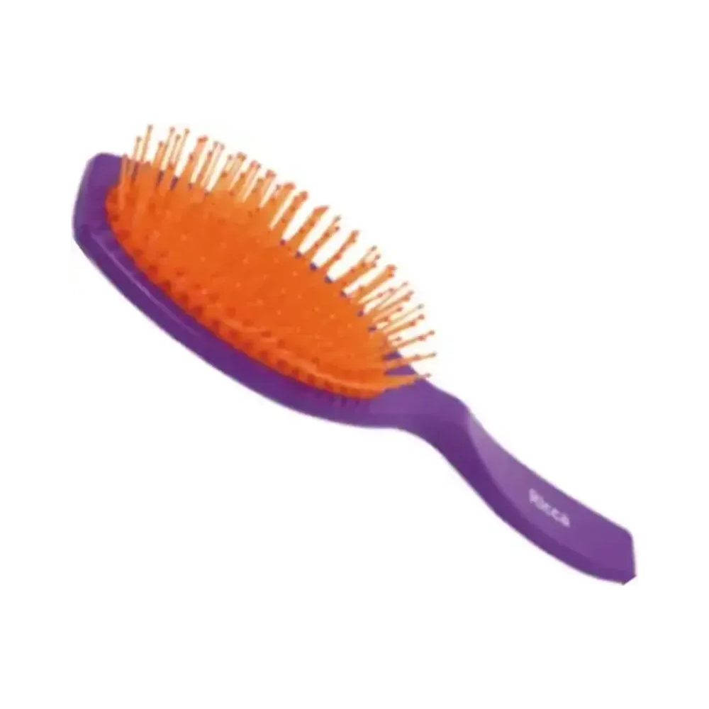 Escova Ricca Purple Oval Almofadada vista lateral destacando formato oval