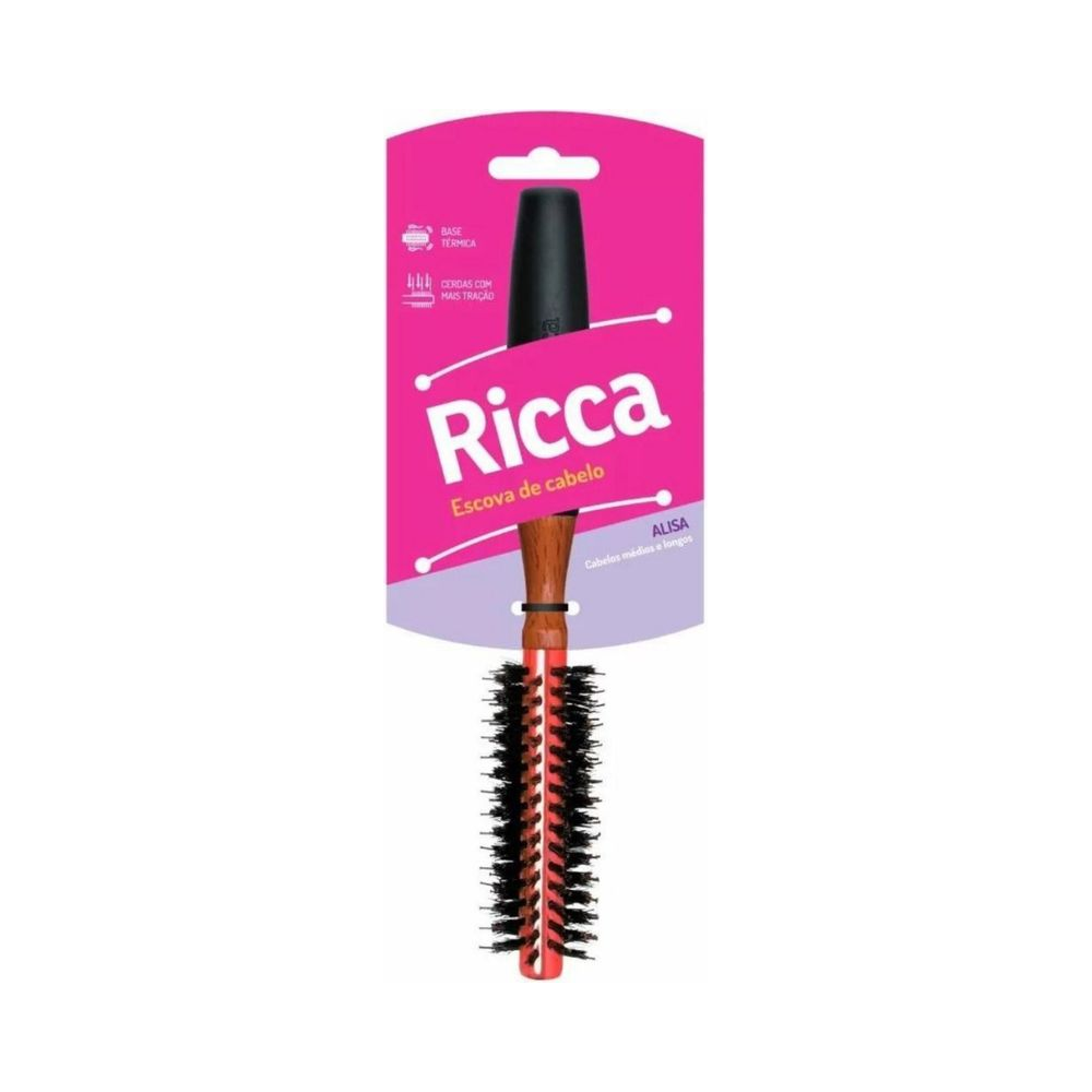 Escova de Madeira Color Metal 36 Ricca - close mostrando base térmica e cerdas