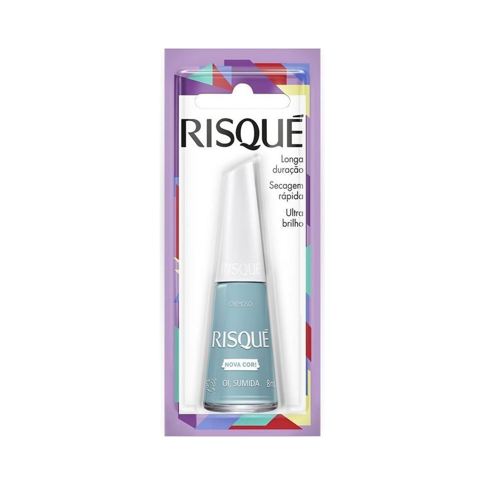 Frasco de esmalte Risqué Oi, Sumida com pincel pingando esmalte azul