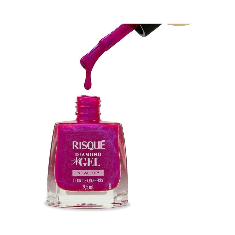 Pincel do esmalte Risqué Diamond Gel com gota de esmalte rosa metálico
