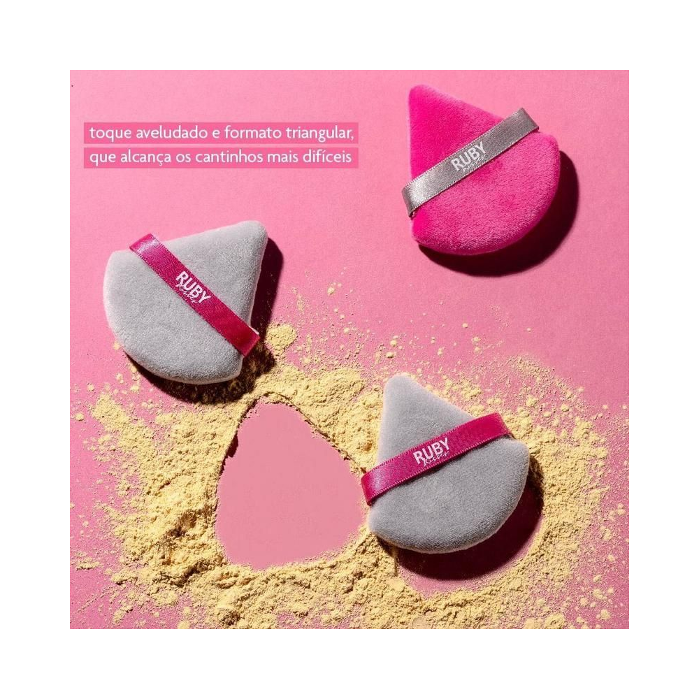 Conjunto de esponjas Ruby Kisses mostrando textura e formato triangular