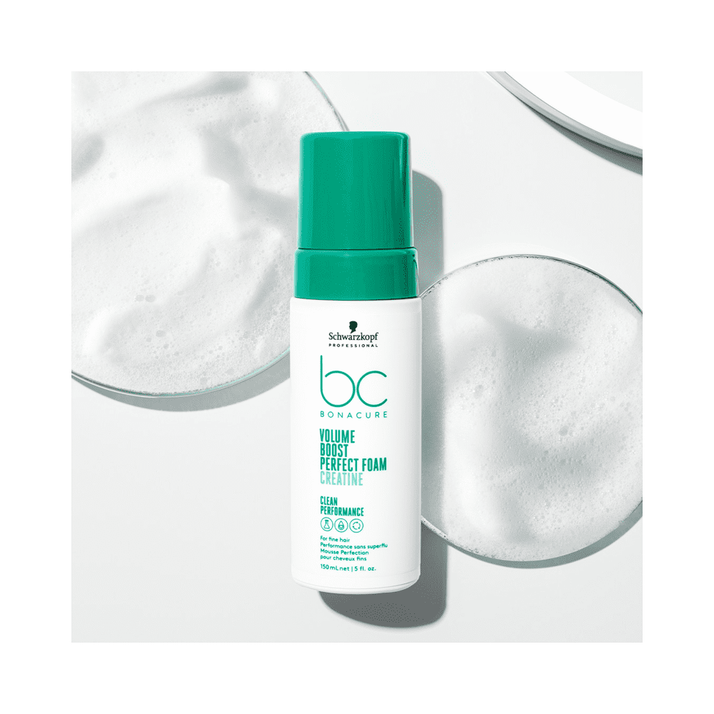 Finalizador Bonacure Volume Boost Perfect Foam 150ml com espuma branca ao redor