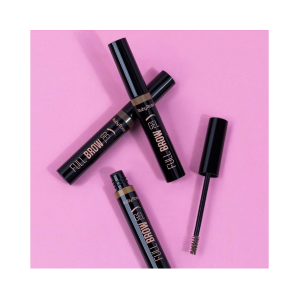Três unidades do Gel Volumizador Ruby Rose Full Brow Light mostrando aplicador e embalagens